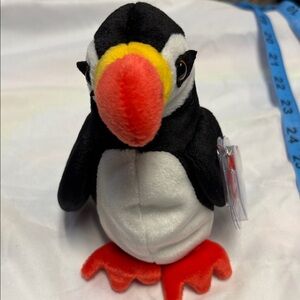 Ty Plush Puffin Toy in Black, White, Orange, Yellow